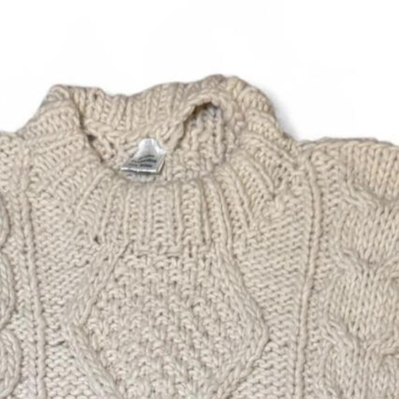 Sweater Connection 100% Wool Cable Knit Fisherman Sweater Beige XL Hand Made Ecu - Picture 6 of 7